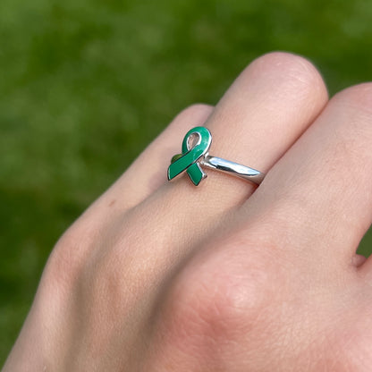 Sterling Silver Green Ribbon Awareness Ring
