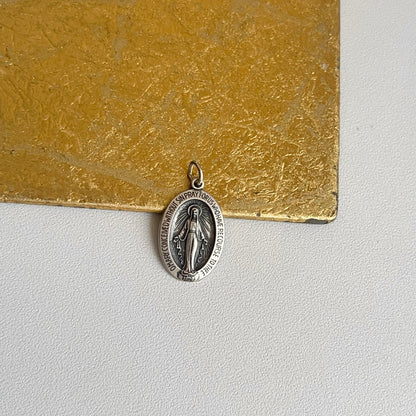Sterling Silver Antiqued Oval Miraculous Medal Pendant 19mm