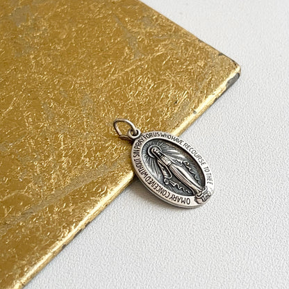 Sterling Silver Antiqued Oval Miraculous Medal Pendant 19mm
