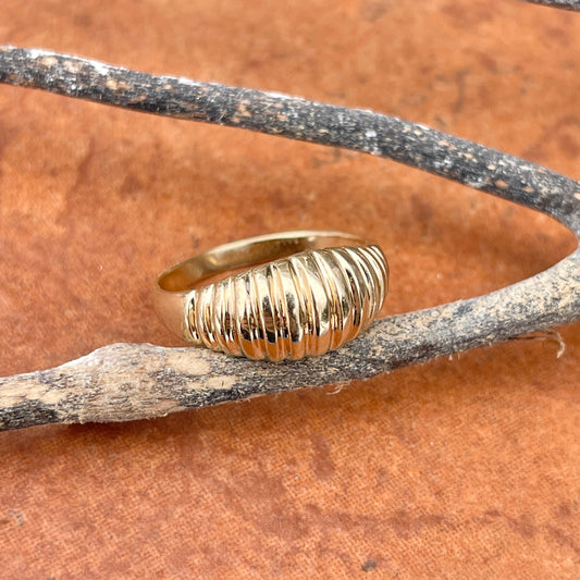 14KT Yellow Gold 9mm Domed Croissant Ribbed Ring