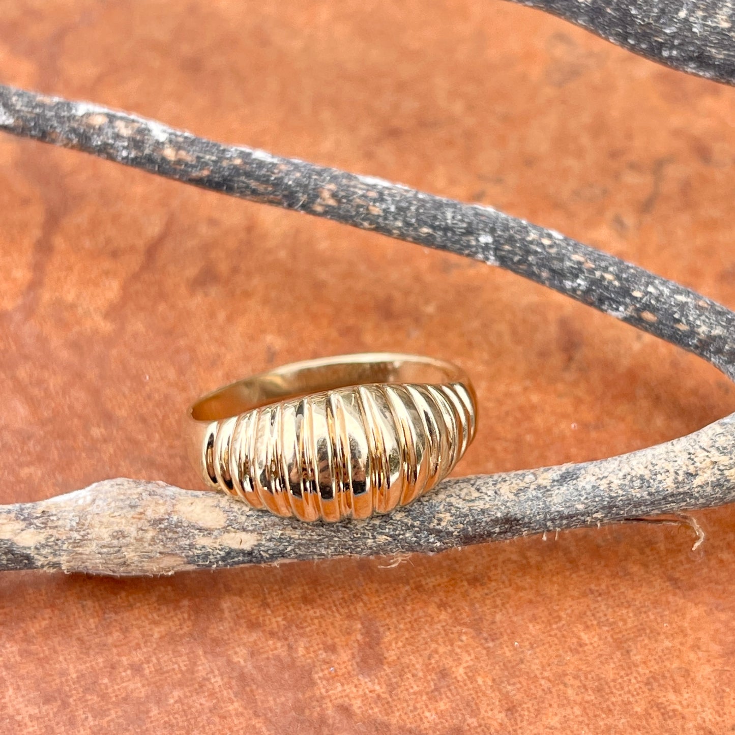 14KT Yellow Gold 9mm Domed Croissant Ribbed Ring