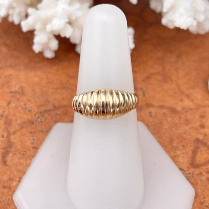 14KT Yellow Gold 9mm Domed Croissant Ribbed Ring