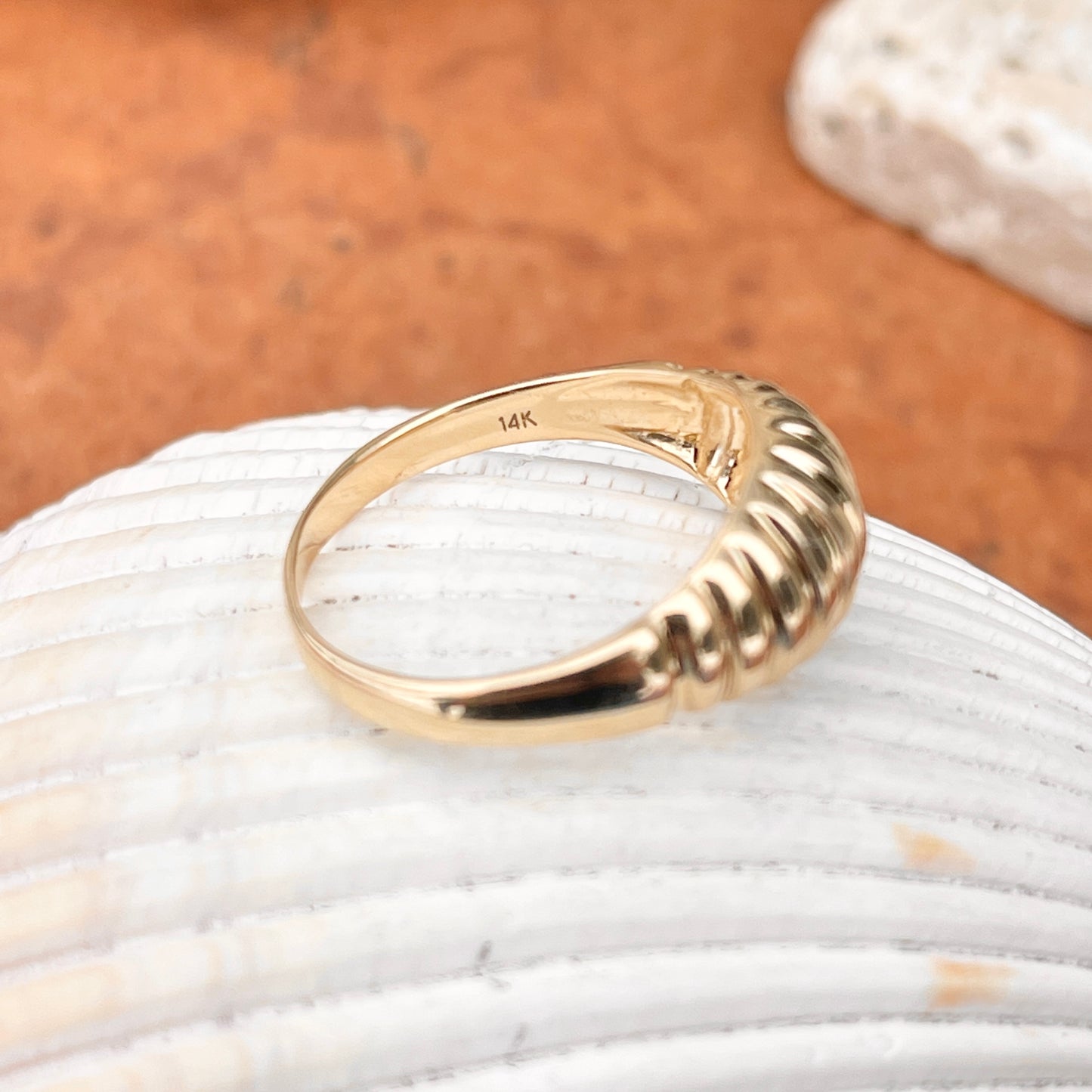 14KT Yellow Gold 9mm Domed Croissant Ribbed Ring