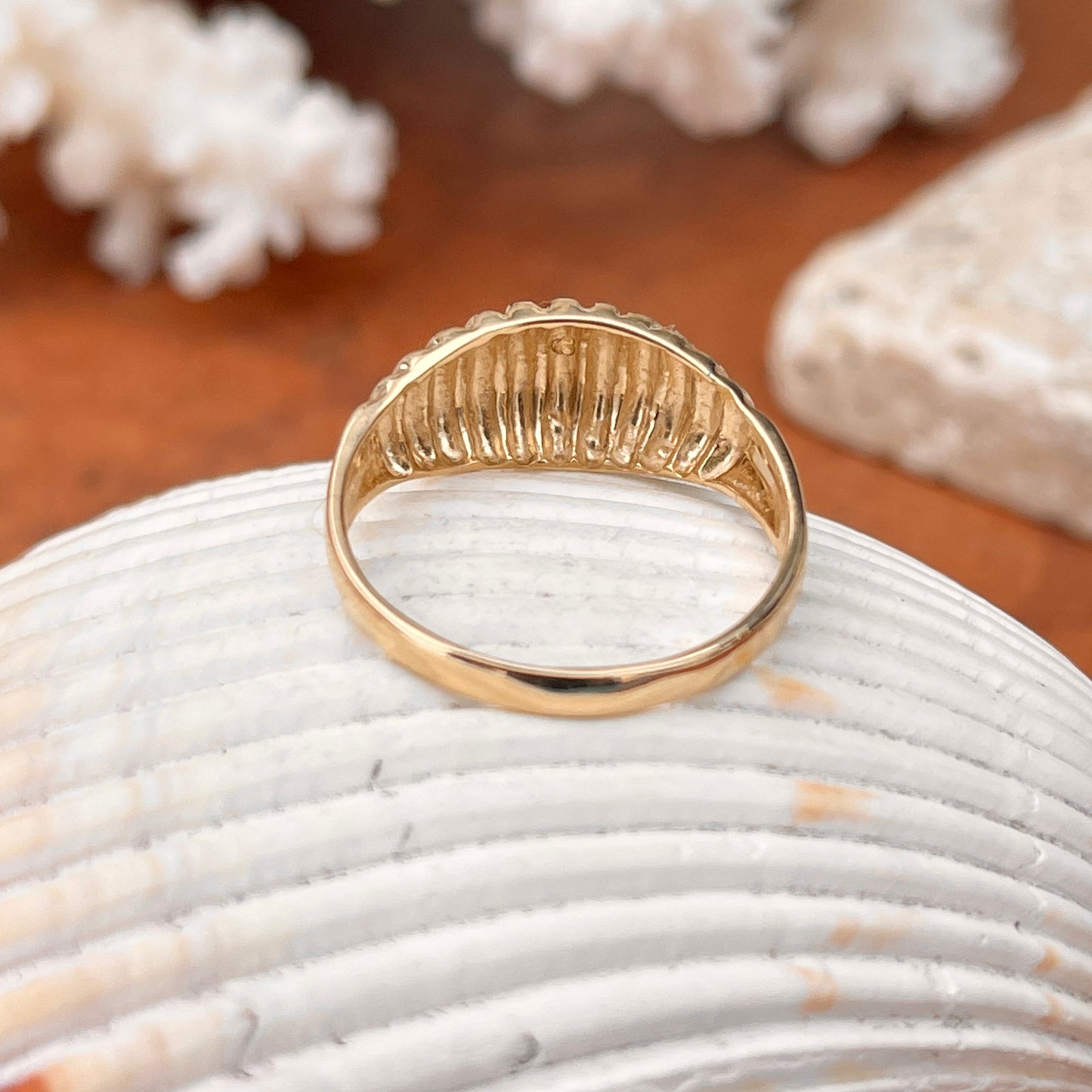 14KT Yellow Gold 9mm Domed Croissant Ribbed Ring