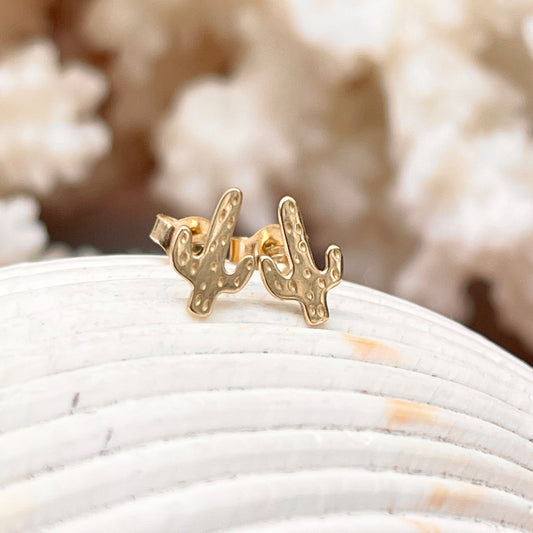 14KT Yellow Gold Mini Cactus Stud Post Earrings