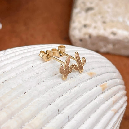 14KT Yellow Gold Mini Cactus Stud Post Earrings