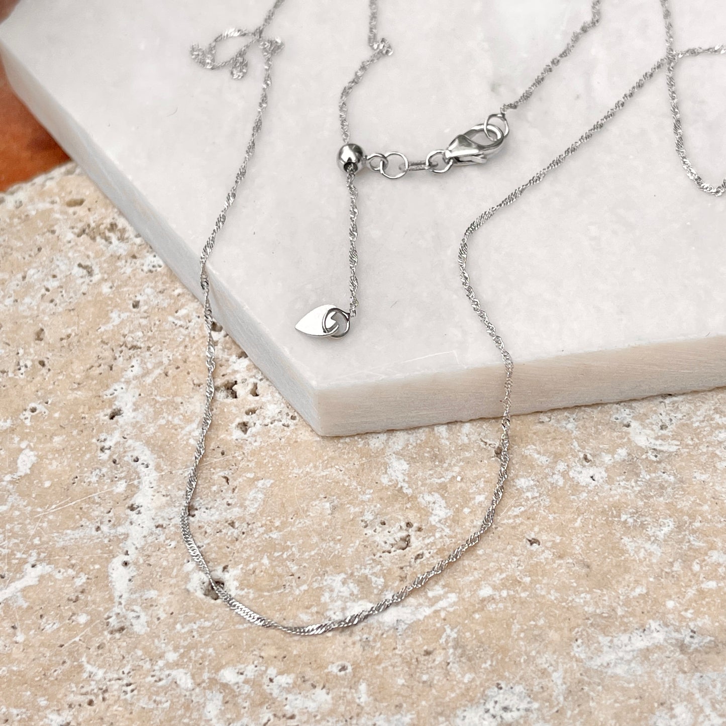 10KT White Gold Diamond-Cut 1mm Singapore Adjustable Chain Necklace