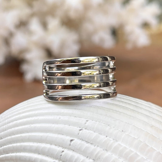 14KT White Gold Polished 4-Bar Cigar Band Ring