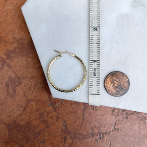 10KT Yellow Gold Diamond-Cut Tube Round Hoop Earrings 30mm