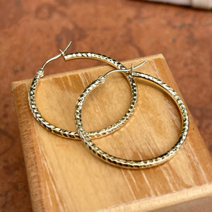 10KT Yellow Gold Diamond-Cut Tube Round Hoop Earrings 30mm