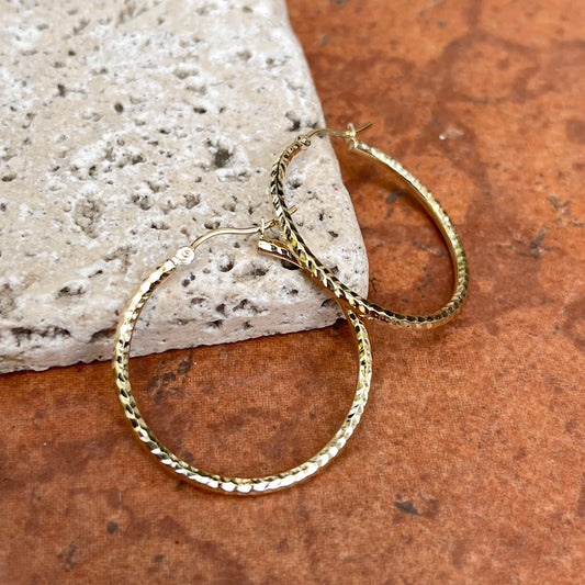 10KT Yellow Gold Diamond-Cut Tube Round Hoop Earrings 30mm