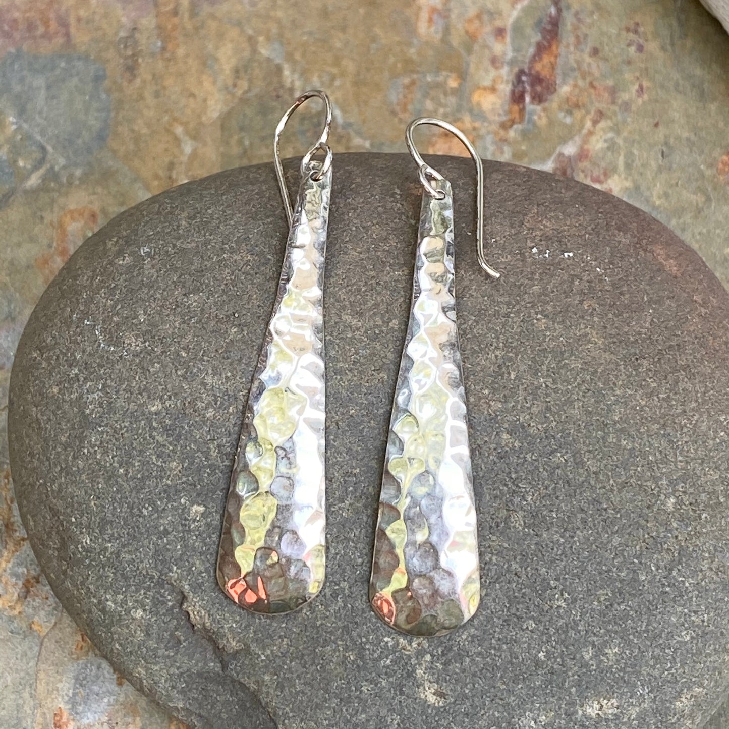 Sterling Silver Hammered Long Ear Wire Earrings