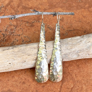 Sterling Silver Hammered Long Ear Wire Earrings