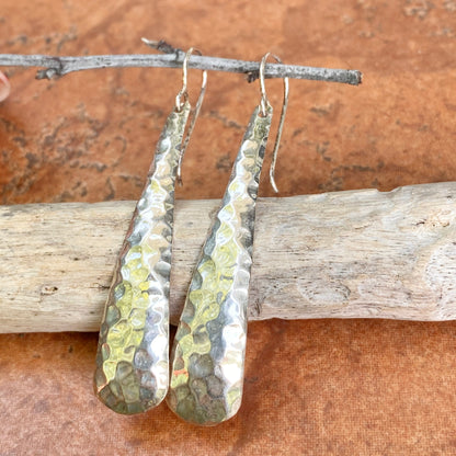 Sterling Silver Hammered Long Ear Wire Earrings