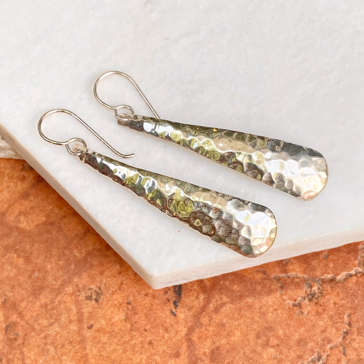 Sterling Silver Hammered Long Ear Wire Earrings