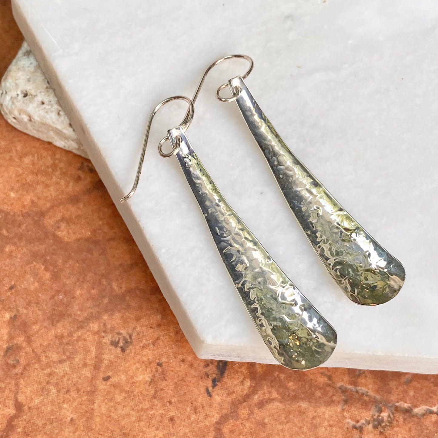 Sterling Silver Hammered Long Ear Wire Earrings