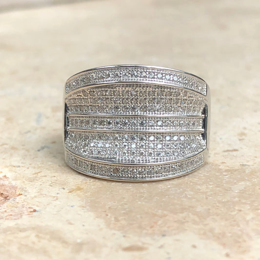 Sterling Silver 9-Row Micro Pave CZ Cigar Band Ring Size 7, Sterling Silver 9-Row Micro Pave CZ Cigar Band Ring Size 7 - Legacy Saint Jewelry