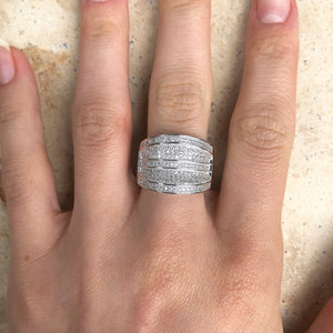 Sterling Silver 9-Row Micro Pave CZ Cigar Band Ring Size 7, Sterling Silver 9-Row Micro Pave CZ Cigar Band Ring Size 7 - Legacy Saint Jewelry