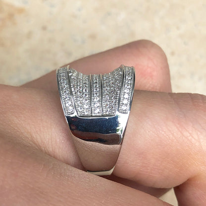 Sterling Silver 9-Row Micro Pave CZ Cigar Band Ring Size 7, Sterling Silver 9-Row Micro Pave CZ Cigar Band Ring Size 7 - Legacy Saint Jewelry