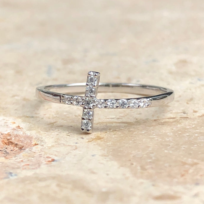 Sterling Silver + CZ Horizontal Cross Ring - Legacy Saint Jewelry