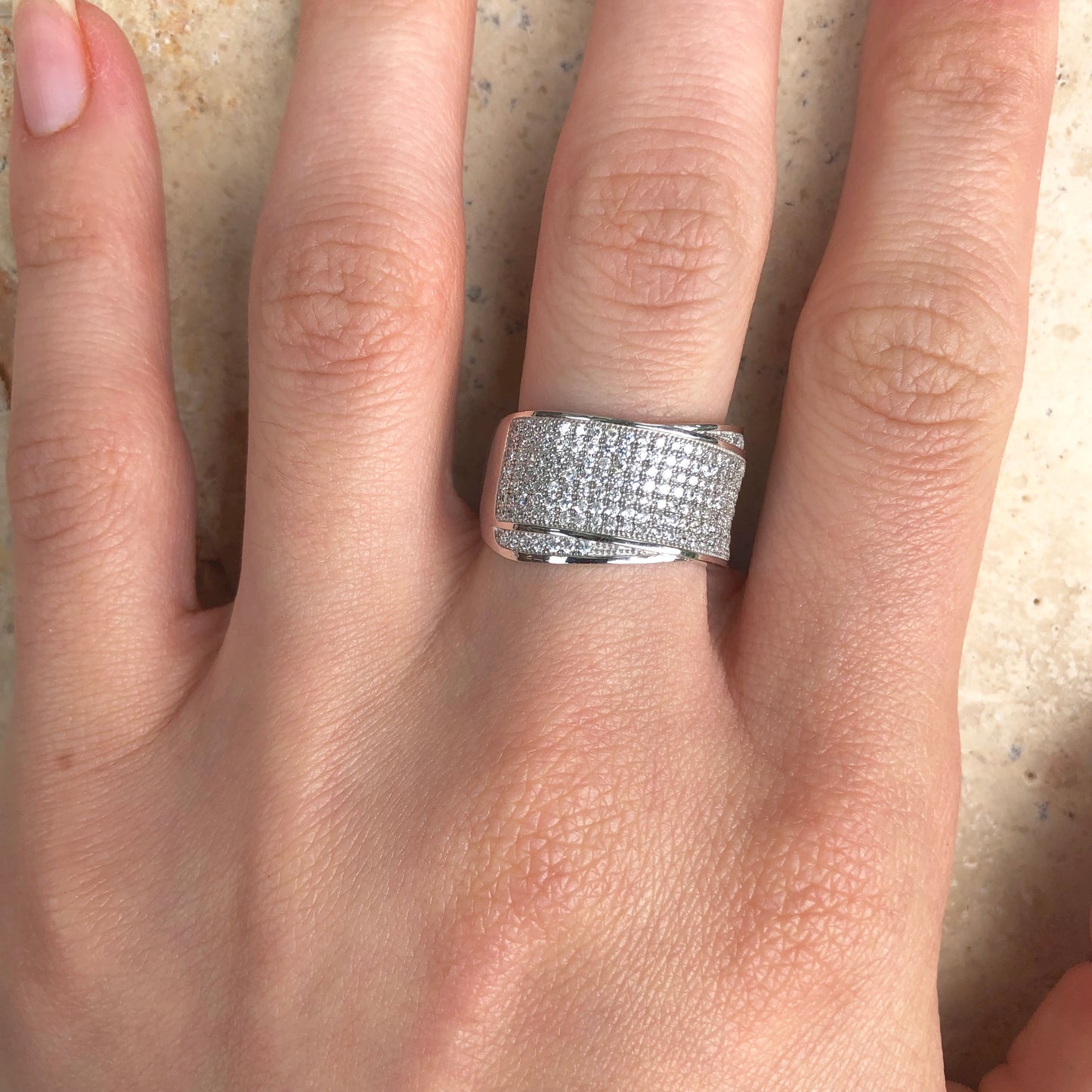 Sterling Silver Pave CZ Multi-Level Cigar Band Ring, Sterling Silver Pave CZ Multi-Level Cigar Band Ring - Legacy Saint Jewelry