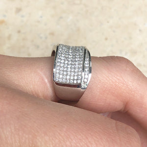 Sterling Silver Pave CZ Multi-Level Cigar Band Ring, Sterling Silver Pave CZ Multi-Level Cigar Band Ring - Legacy Saint Jewelry