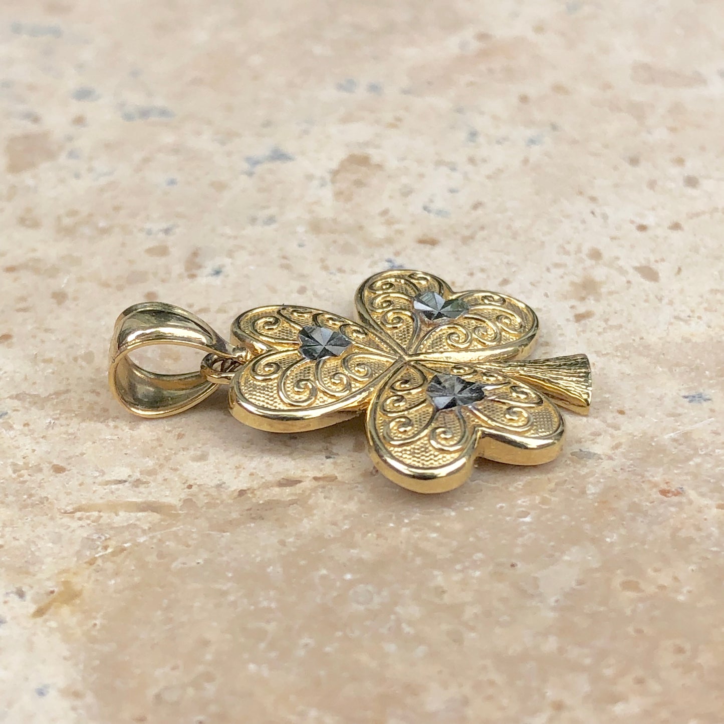 14KT Yellow Gold 3-Leaf Clover Pendant Charm, 14KT Yellow Gold 3-Leaf Clover Pendant Charm - Legacy Saint Jewelry