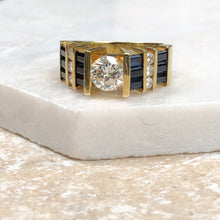 Load image into Gallery viewer, 18KT Yellow Gold Blue Sapphire + Diamond Channel Set Band Ring, 18KT Yellow Gold Blue Sapphire + Diamond Channel Set Band Ring - Legacy Saint Jewelry