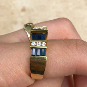 18KT Yellow Gold Blue Sapphire + Diamond Channel Set Band Ring, 18KT Yellow Gold Blue Sapphire + Diamond Channel Set Band Ring - Legacy Saint Jewelry