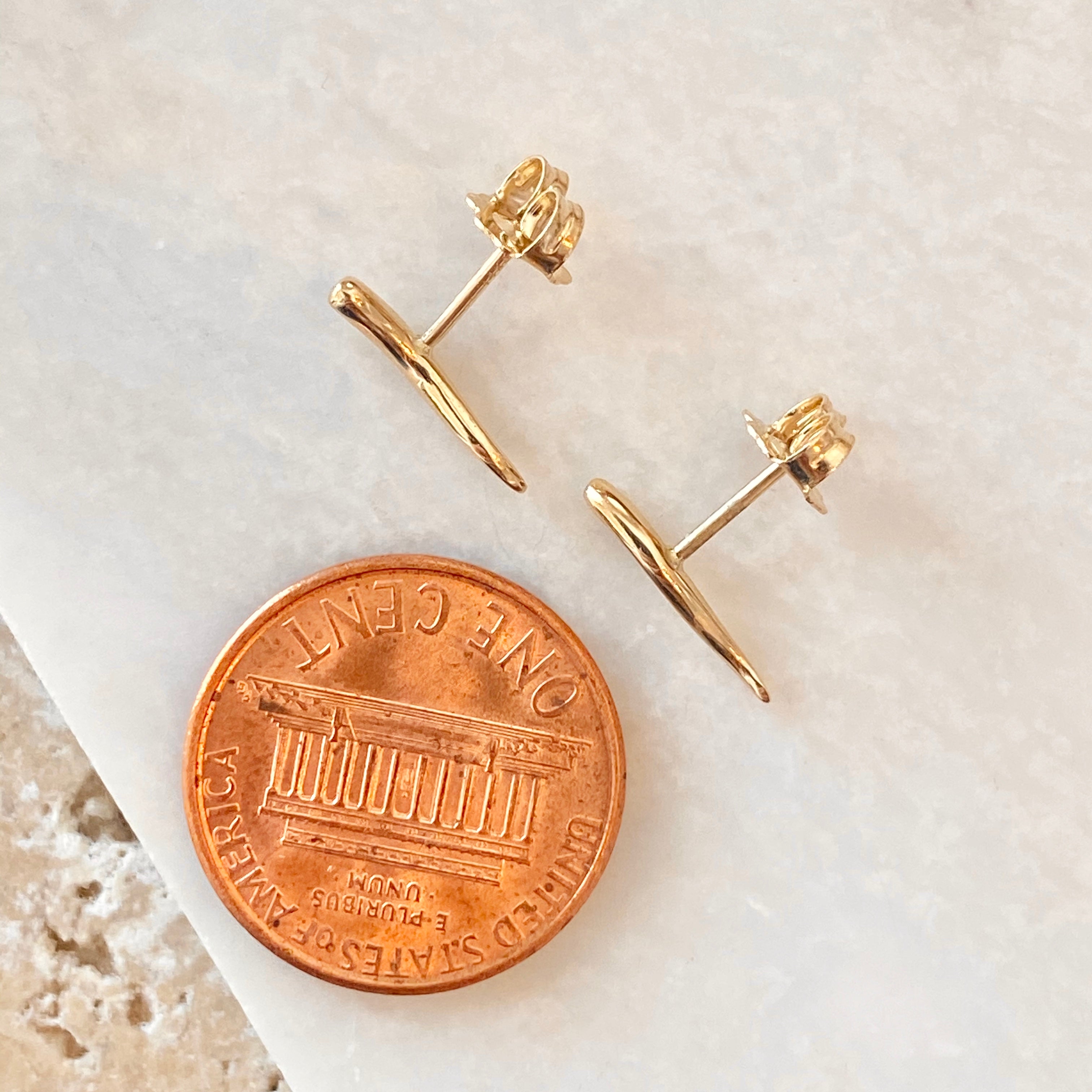 Tiny 14k Yellow Gold Italian Sicilian Horn Earrings, SOLID, size 12 x 2.8 mm, with post backs| Tiny shops Horn | Italian Jewelry |Cronicello