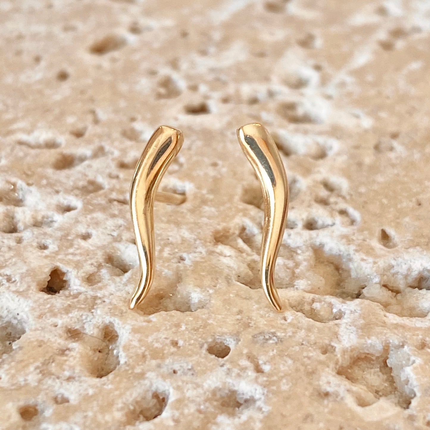 14KT Yellow Gold "Cornicello" Italian Horn Stud Earrings, 14KT Yellow Gold "Cornicello" Italian Horn Stud Earrings - Legacy Saint Jewelry