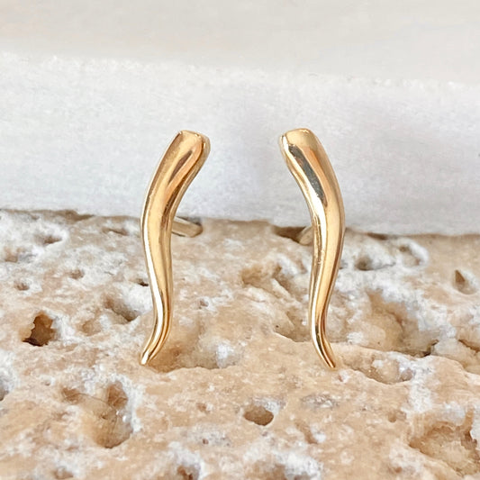 14KT Yellow Gold "Cornicello" Italian Horn Stud Earrings, 14KT Yellow Gold "Cornicello" Italian Horn Stud Earrings - Legacy Saint Jewelry