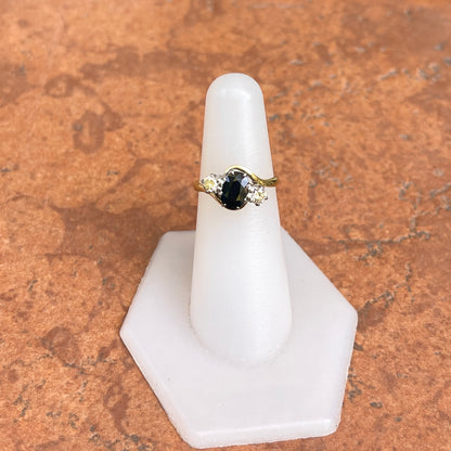 Estate 18KT Yellow Gold Oval 2 CT Blue Sapphire + Diamond Bypass Ring