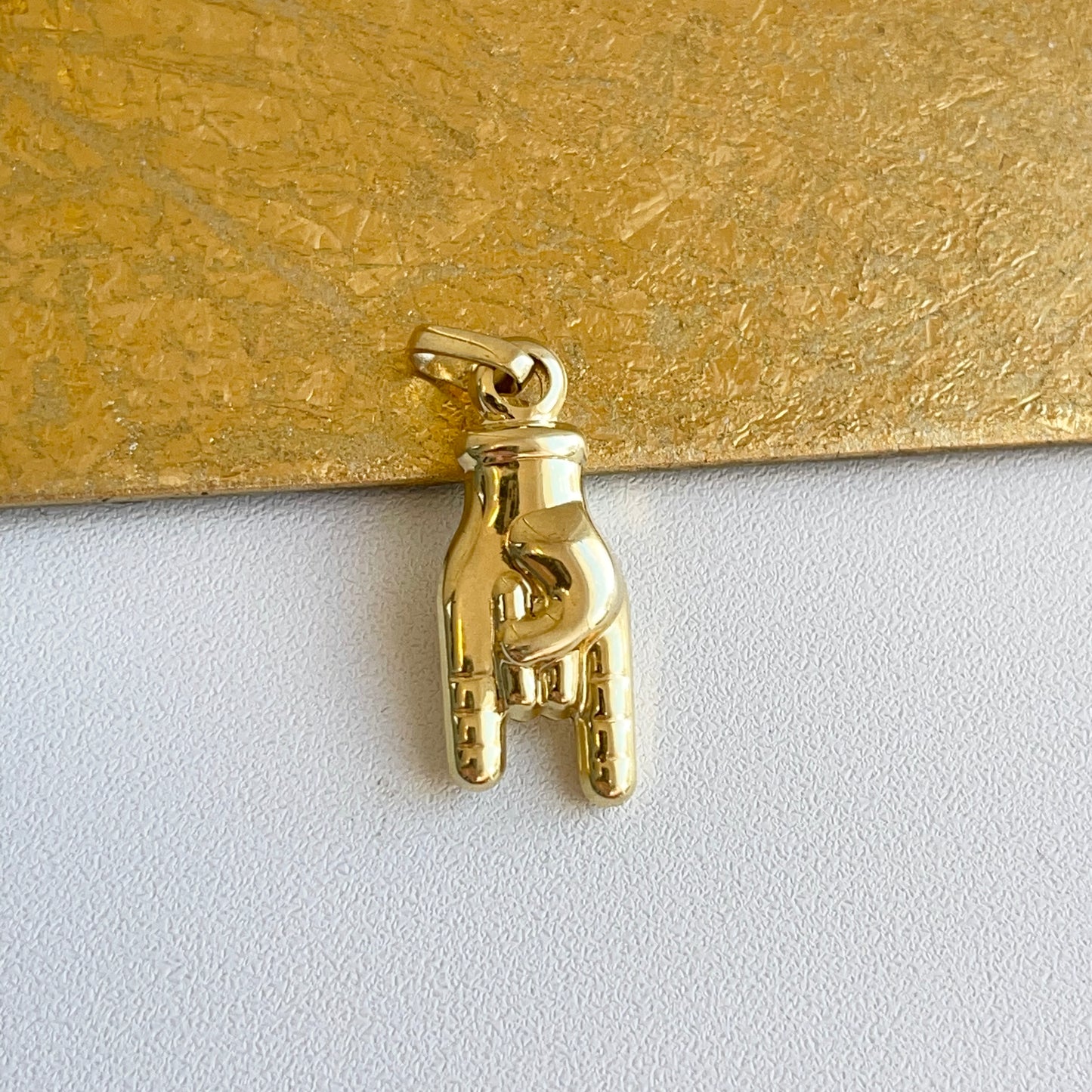 14KT Yellow Gold Italian Mano Cornuto Large Pendant 35mm