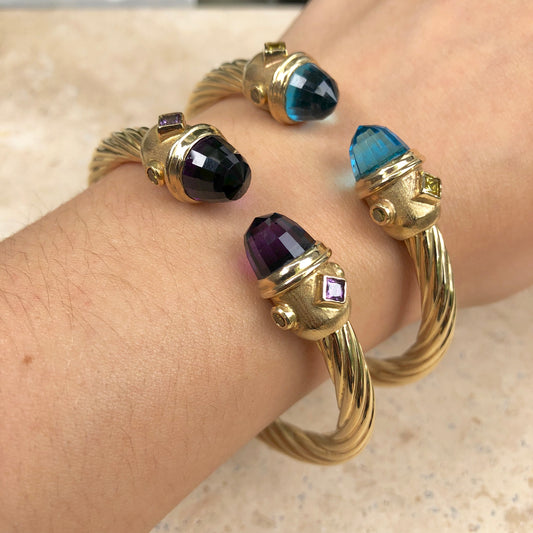 Estate 14KT Yellow Gold Amethyst + Peridot Bangle Bracelet, Estate 14KT Yellow Gold Amethyst + Peridot Bangle Bracelet - Legacy Saint Jewelry