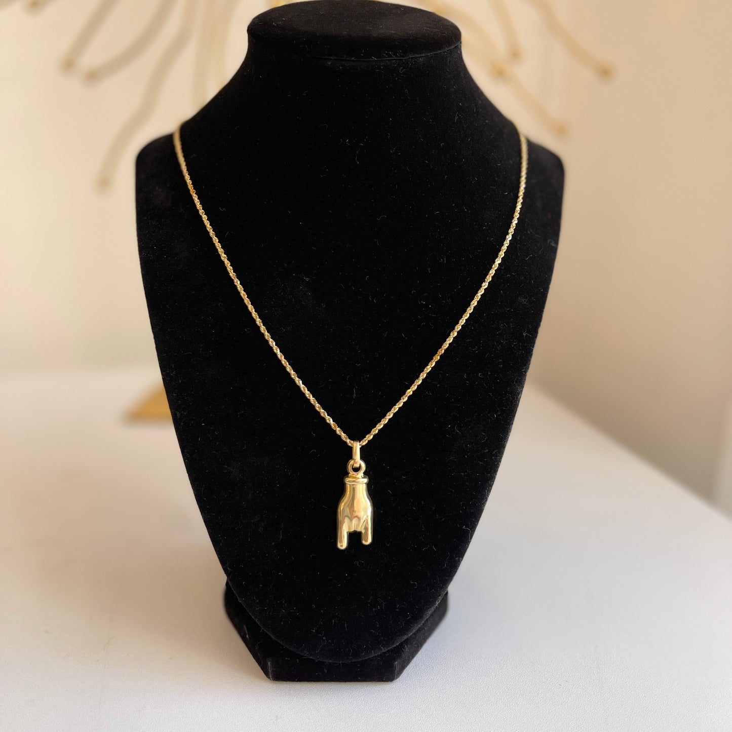 14KT Yellow Gold Italian Mano Cornuto Large Pendant 35mm