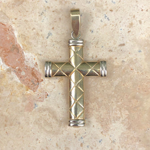 14KT Yellow Gold + White Gold Quilted Cross Pendant - Legacy Saint Jewelry