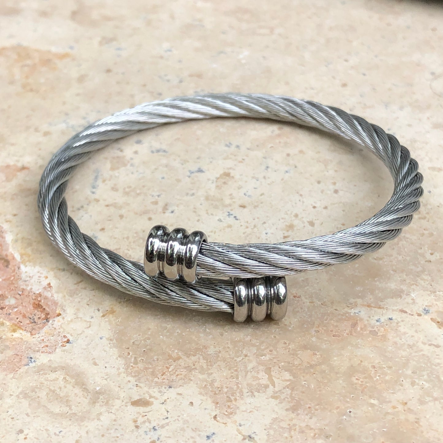Stainless Steel Cable Twist Bangle Cuff Bracelet, Stainless Steel Cable Twist Bangle Cuff Bracelet - Legacy Saint Jewelry