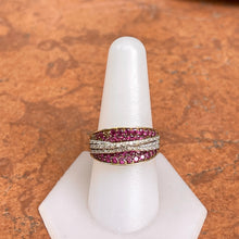 Load image into Gallery viewer, Estate 14KT Yellow Gold Pave Pink Sapphire + Diamond Concave Ring