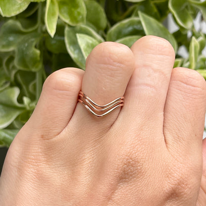 Rose-Tone Sterling Silver 3-Bar Wave Ring