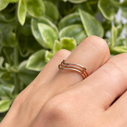 Rose-Tone Sterling Silver 3-Bar Wave Ring