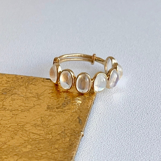 18KT Yellow Gold Oval Bezel Moonstone Eternity Band Ring