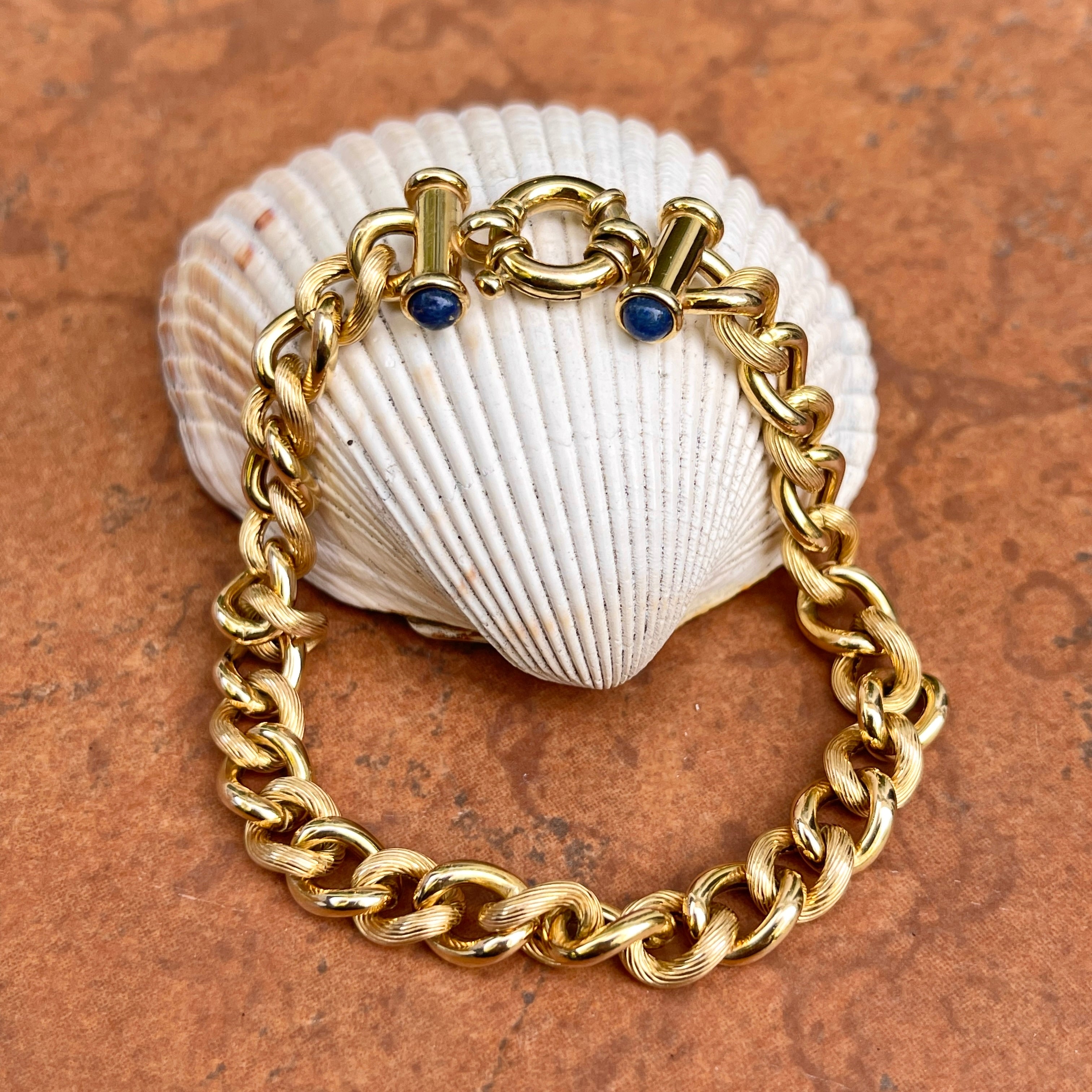 Estate 14KT Yellow Gold Wheat Link Large Onyx Toggle Clasp Bracelet – LSJ