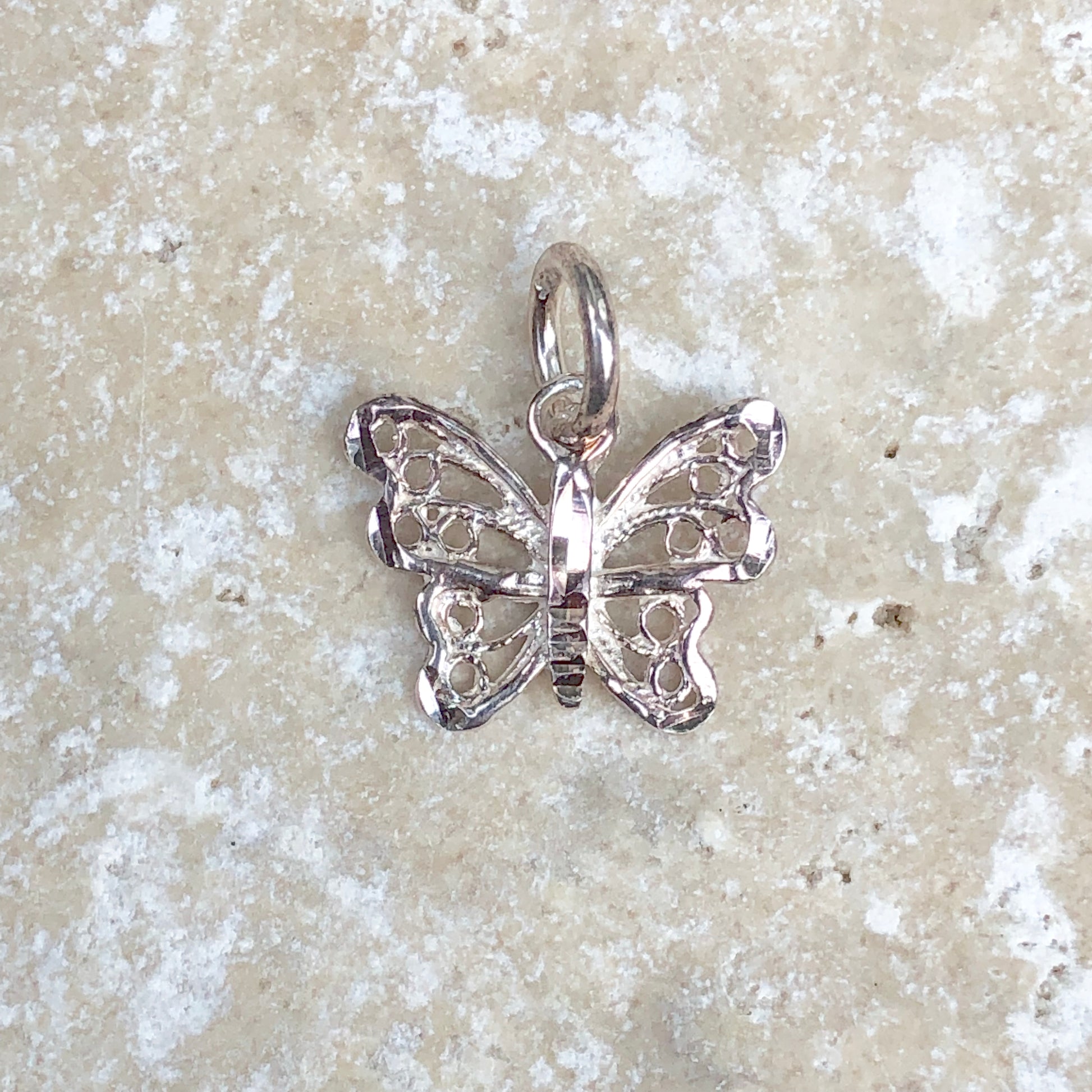 Sterling Silver Diamond-Cut Butterfly Pendant Charm, Sterling Silver Diamond-Cut Butterfly Pendant Charm - Legacy Saint Jewelry