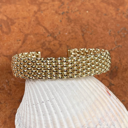 14KT Yellow Gold Mesh Soft Cuff Link Bangle Bracelet 13mm