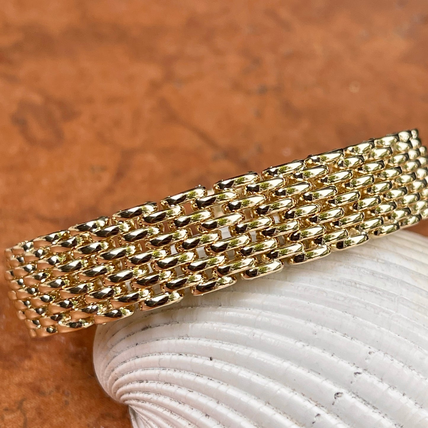 14KT Yellow Gold Mesh Soft Cuff Link Bangle Bracelet 13mm