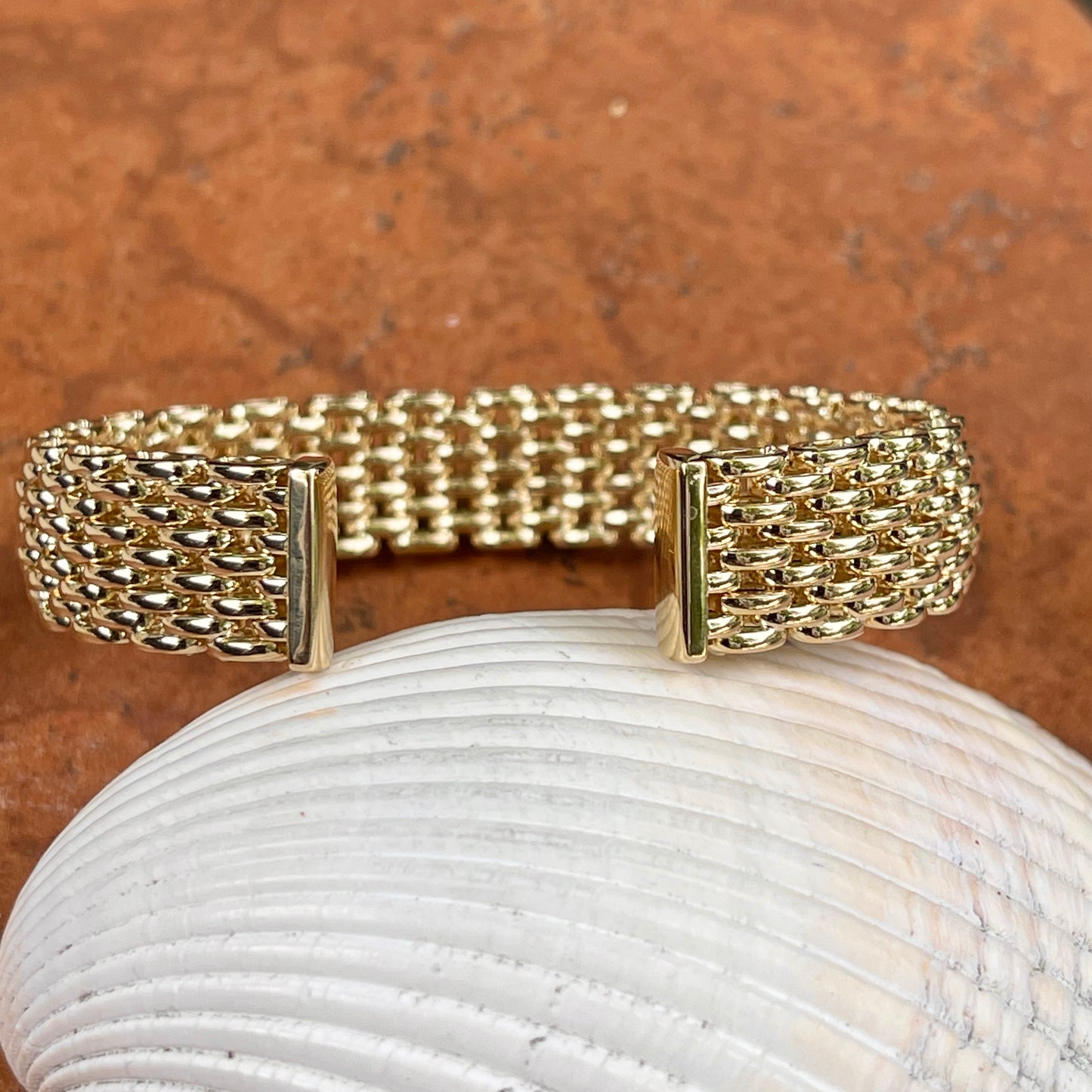 14KT Yellow Gold Mesh Soft Cuff Link Bangle Bracelet 13mm