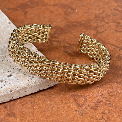 14KT Yellow Gold Mesh Soft Cuff Link Bangle Bracelet 13mm