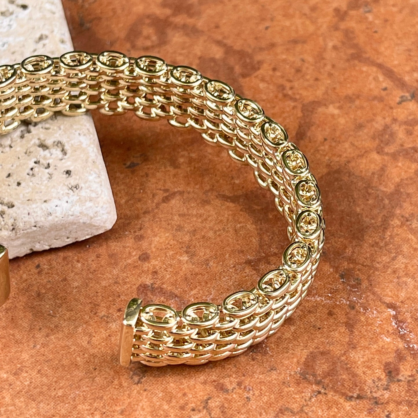 14KT Yellow Gold Mesh Soft Cuff Link Bangle Bracelet 13mm