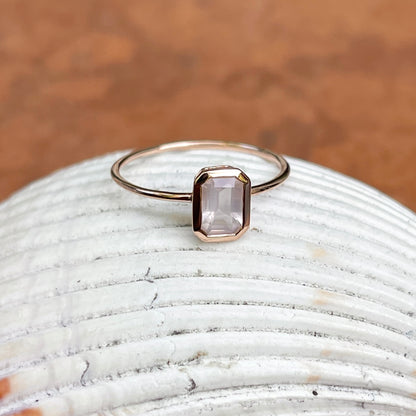 14KT Rose Gold Octagon Bezel Pink Quartz Ring